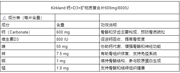 KIRKLAND 柯克兰 钙片维生素D矿物质补钙 500粒