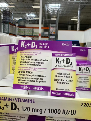 [DG0124] Webber naturals维生素K2 +D3胶囊220粒  强骨搭档K2+D3，钙不再乱跑