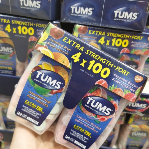 [DG0077] TUMS EXTRA 咀嚼钙片防胃酸烧心100粒*4，快速缓解胃酸倒流