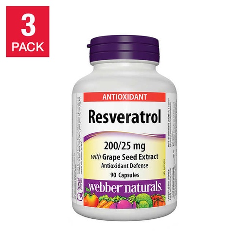 [DG0265] Webber Naturals 韦伯Resveratrol 白藜芦醇胶囊90粒*3瓶